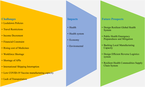 Figure 8 Challenges, impacts, and prospects of COVID-19 pandemic on global health commodities’ supply system.