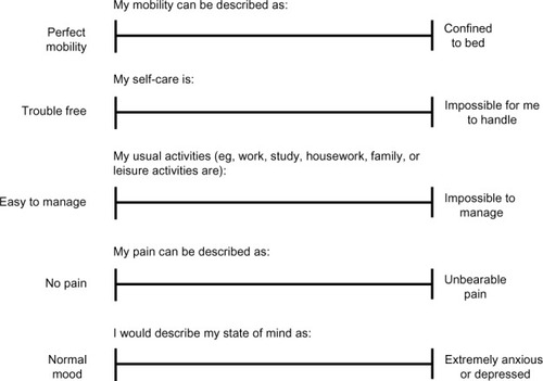 Figure 2 Questionnaire used to assess health on visual analog scales.