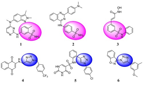 Figure 1 Anticancer benzenesulfonamide derivatives and 1,2,3-triazole derivatives.