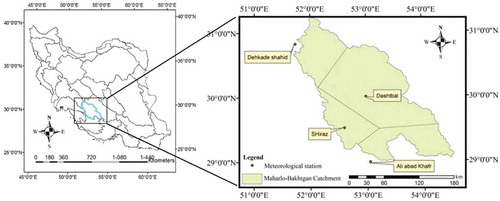 Figure 1. Map of the Maharlu-Bakhtegan catchment and the gauging stations, southwest of Iran.
