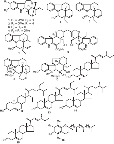 Figure 1.  Structures of compounds 1-16.