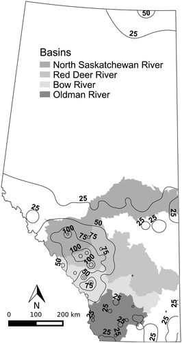Figure 5. Isohyets of the second flood event accumulated precipitation, 16–19 June 2005.