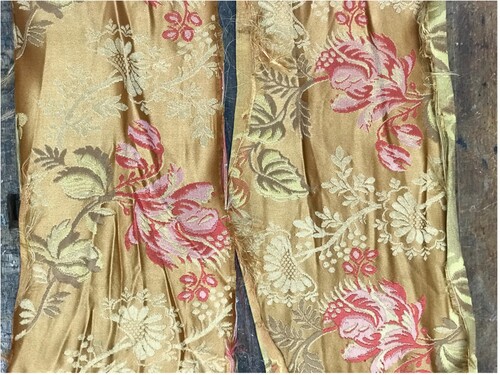 Fig. 1 Offcut of the surplus 1956 silk fabric of the ‘Shrewsbury Set’ kept in museum storage conditions.