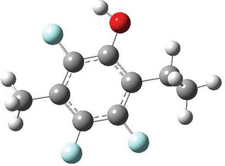 Figure 1 Molecular structure of 2,5,6-trifluorothymol optimized with B3LYP/6-311G.