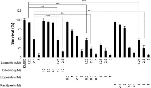 Figure 7 The synergistic effects of lapatinib and other cytotoxic drugs in U937 leukemia cells.