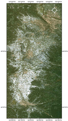 Figure 1. Landsat 5 colour composite from 12 August 2010, representative of the best satellite imagery available for the study area, with no clouds needing to be masked out.