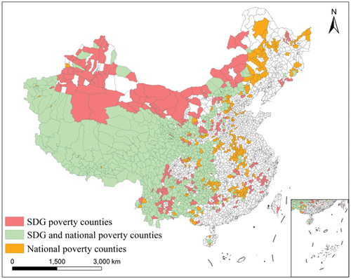Figure 12. The spatial distribution of China’s estimated SDG poverty counties and NPCs in 2014.