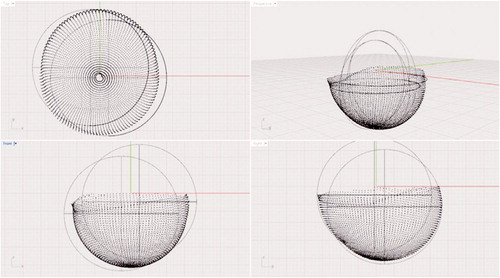 Figure 2. CMM-scanned inner surface of an ex vivo liner with simulated femoral heads, before final positioning.