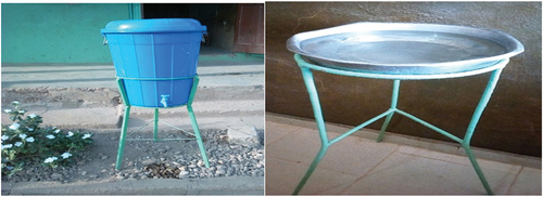 Figure 3. Plastic with tap and silver bowl with water handwashing facility.