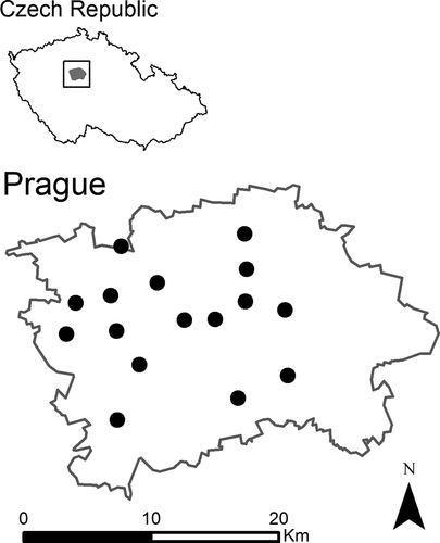 Figure 2. The location of considered gauging stations in Prague (Czech Republic)
