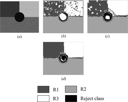 Figure 6 3-D obtained cartographies. (a) Origional image, (b) first stage, (c) second stage, and (d) third stage.