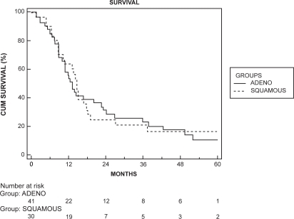 Figure 2 Kaplan–Meier survival curve for the nonmetastatic group stratified by histological types. There was no significant difference in survival (log rank test, p = 0.897).