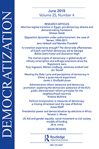 Cover image for Democratization, Volume 25, Issue 4, 2018
