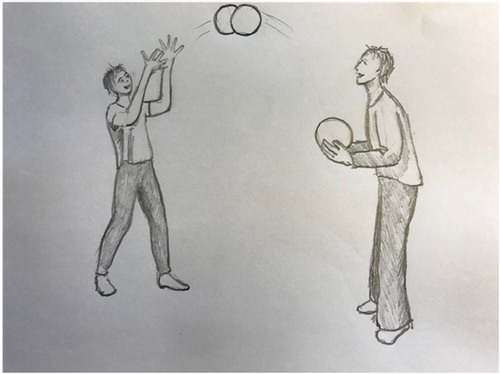 Picture 4. Two students juggle with volleyballs.