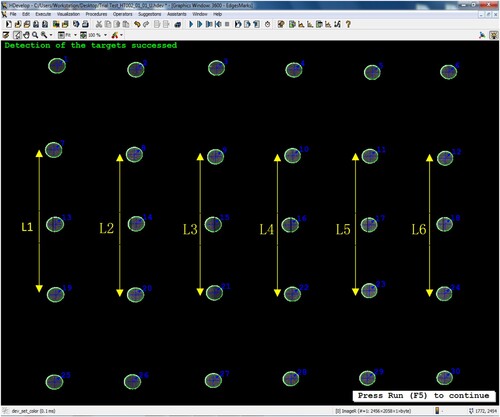 Figure 19. Screenshot of the target detection, showing the locations of the targets monitored with different gauge lengths.