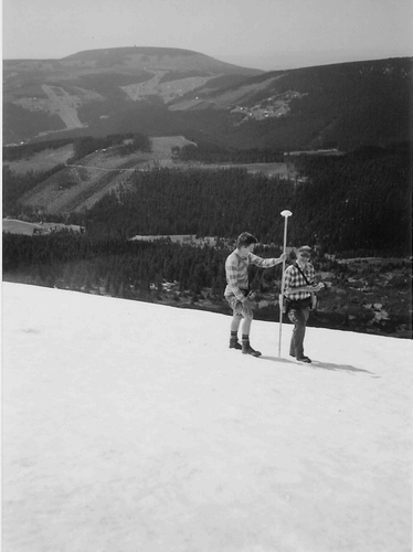 FIGURE 2.  Kinematic GPS measurement by “stop and go” method on the investigated snowbed in May 2000; each point was recorded in the course of 30 sec; antenna height of the GPS receiver was 2 m