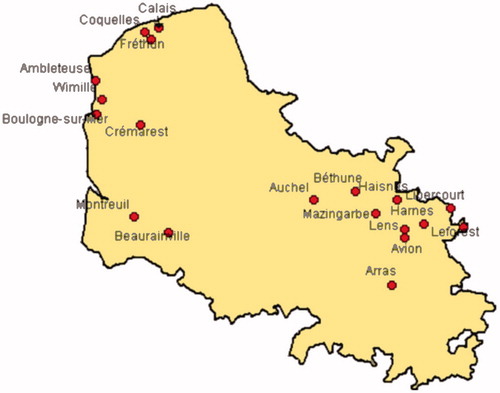 Figure 2. Situation of the towns in the Department of Pas-de-Calais.