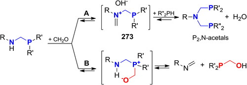 Scheme 156. Participation of P,NH-acetals in phospha-Mannich reactions.