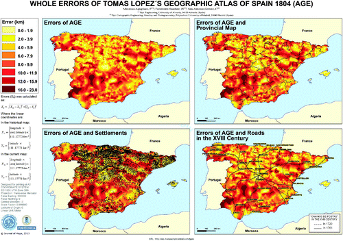 Figure 1. Whole errors of Tomas Lopez's geographic atlas of Spain (1804).