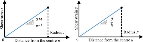 Figure 5. Shear stress and strain distribution for a binder sample loaded by DSR.