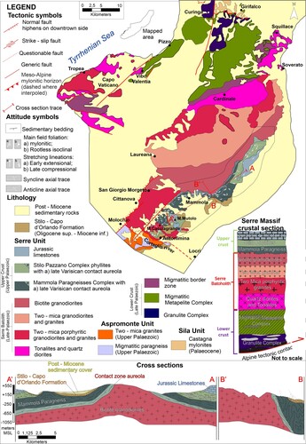 Figure 2. Geological sketch map of the Serre Massif with location of the mapped area.