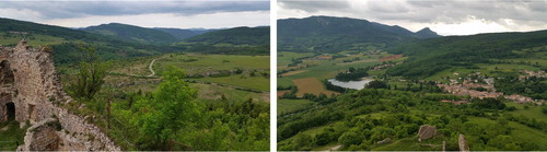 Figure 2. Views from the donjon of Puivert castle, Aude. (Photos: Aleks Pluskowski).