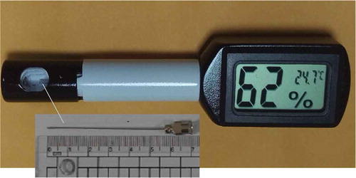 Figure 5. Sampling pen with an NTS inside. Detections of humidity and temperature can be seen on the monitoring screen.