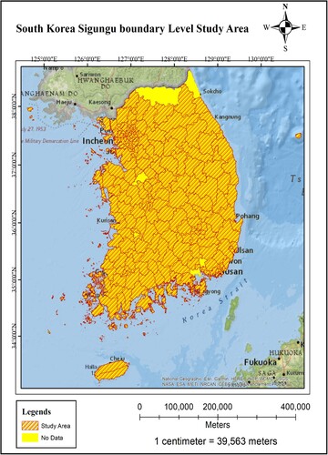 Figure 1. South Korean study area showing the Sigungu municipal district boundaries.