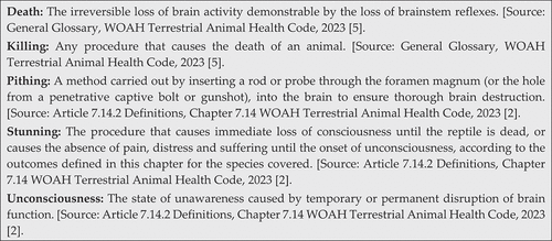 Figure 1. Definitions of commonly used terms related to the humane killing of crocodiles.