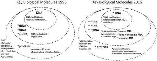 Figure 3. Progress in molecular biology over the past 20 years focusing on nucleic acids and proteins and their modifications.