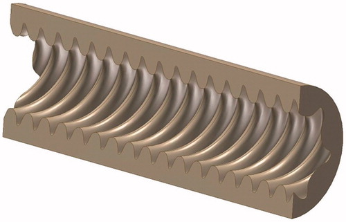 Figure 2. Shell side flow channel model of a six-start spirally corrugated tube.