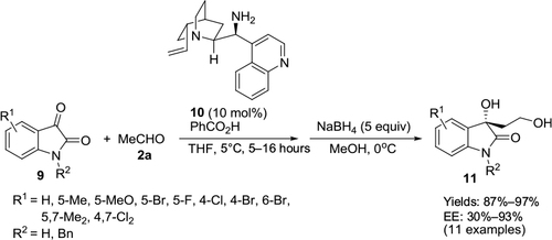 Figure 4 Quinine-derived primary amine-catalyzed aldol reaction of isatins.