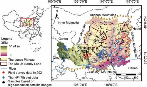 Figure 1. Location of the Loess Plateau and the spatial distribution of the reference samples.