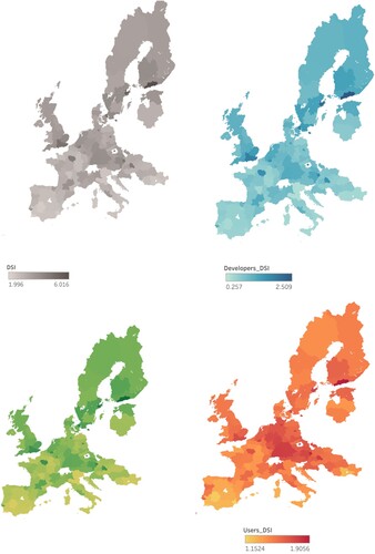 Figure 1. The DSIs across EU regions, annual average (2011–2018).