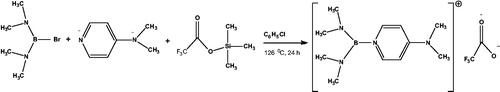 Figure 4 Synthesis reaction of bisdimethyl amino borenium dimethyl amino pyridine trifluoroacetate (Compound 3).