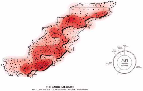 Figure 6. This image is part of a much larger Atlas of Incarceration and Fossil Fuels in Appalachia that can be found at http://dgnd.us/appalachia-atlas.html. Credit: A McCullough, Chris Feinman, Diana Drogaris, Ada Rustow, and Amber Hassanein.