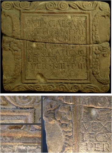 Figure 6 Distance Sculpture of unknown provenance (RIB 2173), formerly embedded into Dunottar Castle (top) and features painted in the sixteenth century (bottom).