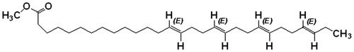Figure 1. Structure of isolated fatty acid [(14E, 18E, 22E, 26E)-methyl nonacosa-14, 18, 22, 26 tetraenoate].