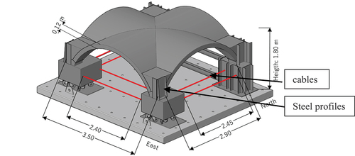 Figure 1. Geometrical model of the full-scale specimen. (dimensions in m).