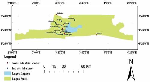 Figure 1. Map of Lagos Mega City Showing Industrial and Non Industrial Zone