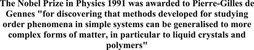 Figure 2. Commendation for the 1991 Nobel Prize in Physics which was awarded to Pierre-Gilles de Gennes.