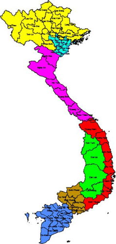 Figure 1: Map of Vietnam with its 61 provinces.