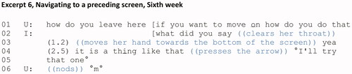 Excerpt 6. Navigating to a preceding screen, sixth week.