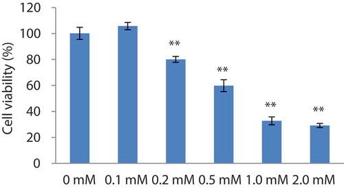 Figure 6. Cell viabilities of H2O2-induced 2BS cells. Data are presented as mean± SEM, n = 4.
