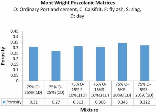 Figure 1. Porosity values for Mont Wright Pozzolanic tailings matrices