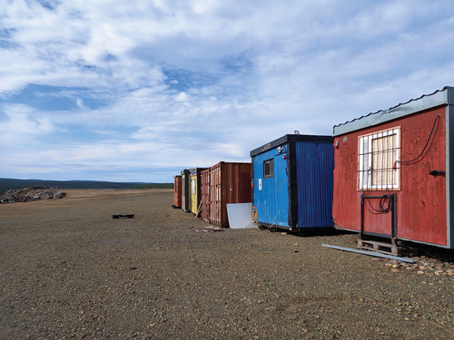 Figure 1. Portacabins on the Hannukainen plateau. Intriguingly, Microsoft Word identified this picture as representing ‘a small group of buildings on a desert’; see below on Hannukainen as a desert. (Photo: Tina Paphitis)