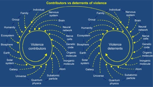 Figure 1 The presence or absence of violence is the interactive result of all the multisystem acute and chronic contributors and deterrents to violence.