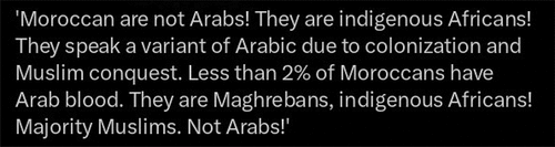 Figure 1. Underscoring that Moroccans are not Arabs, but indigenous Africans.
