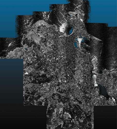 Figure 11. Visualization of the dataset labeled as PNOA-L using the software CloudCompare. The dataset is a point cloud acquired using an aircraft-mounted scanner with a density of at least 0.5 points/m2. the dataset is centered on the city of a Coruña (Spain) and it includes a high-density urban area, low-density intermediate areas, and sea areas.