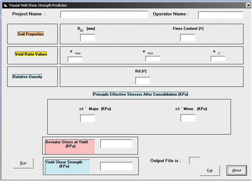 Figure 7. Interface of yield shear strength prediction application.